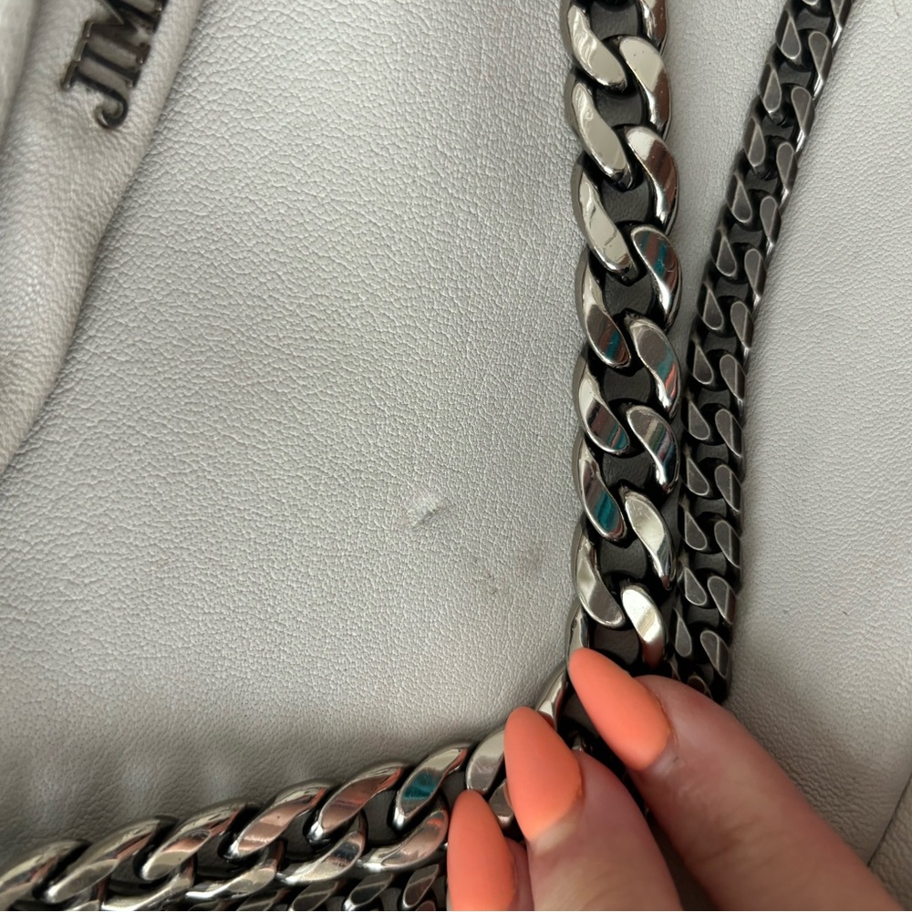 Jimmy Choo Light Gray Leather Crossbody Bag with Chain Detail - Picture 14 of 16